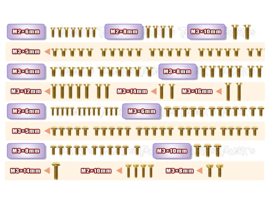 T-Work´s Mugen MTC-3 Gold Plated Steel Screw Set (155)