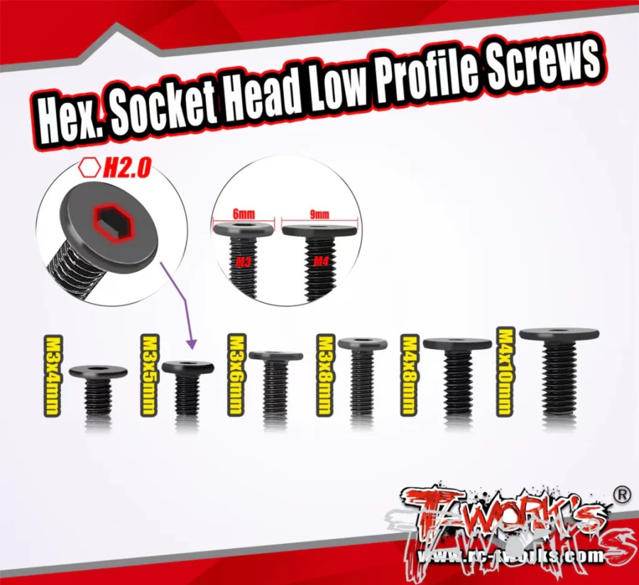 T-Work`s Steel M3 x 5mm Low Profile Hex Screw - Black (10)