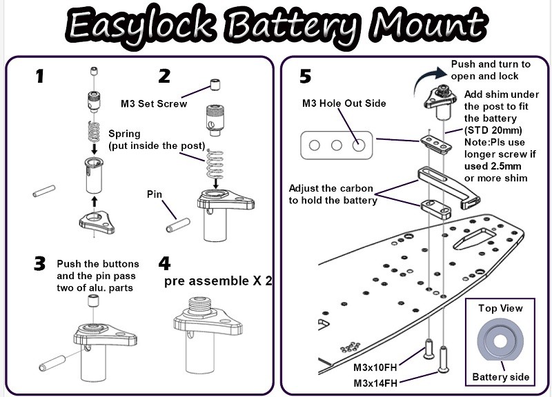 Vigor Easylock Battery Mount for Mugen Seiki MTC-2R & Yokomo BD12