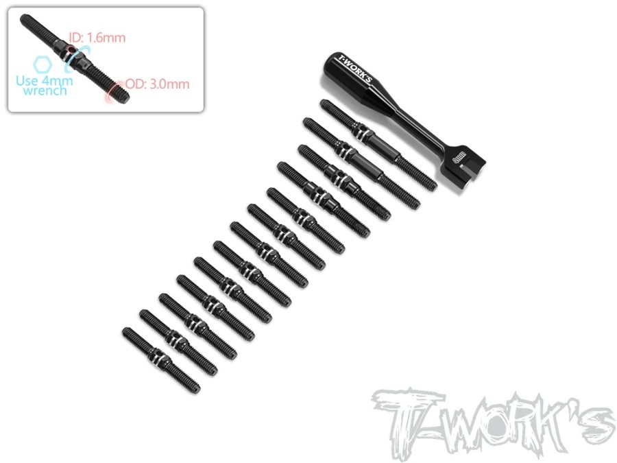 T-Work´s 64 Titan Gewinde-/Spurstangen Set für Xray X4-2025 - Schwarz