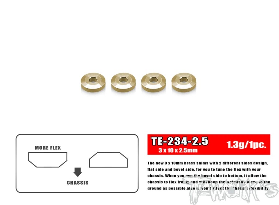 T-Work`s Brass Rollcenter Washer für Suspension Arm 3,0 x 10 x 2,0mm (4)