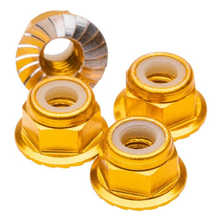 1up Racing M4 Premium Aluminium Muttern Geflanscht + Selbstsichernd - Gold (4)