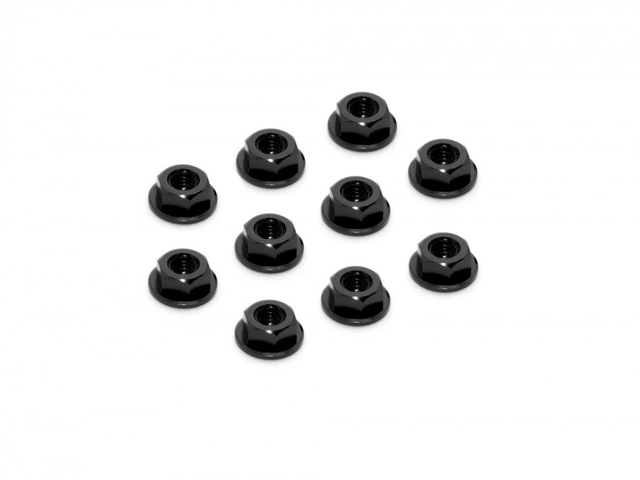 XRAY Aluminum Nut M4 with Serrated Flange - Black (10)