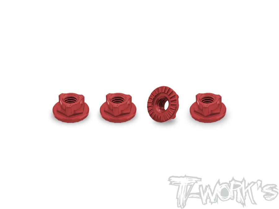 T-Work`s Aluminium Radmuttern Large Contact M4 Selbstsichernd - Rot (4)