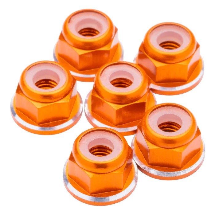 1up Racing M3 Premium Aluminium Muttern Geflanscht +Selbstsichernd - Orange Shine (6)
