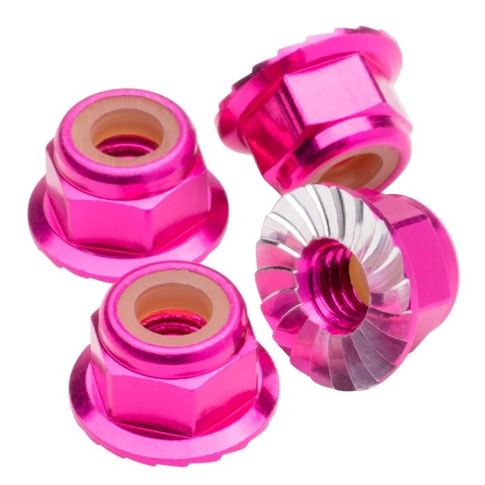 1up Racing M4 Premium Aluminium Muttern Geflanscht + Selbstsichernd - Pink (4)